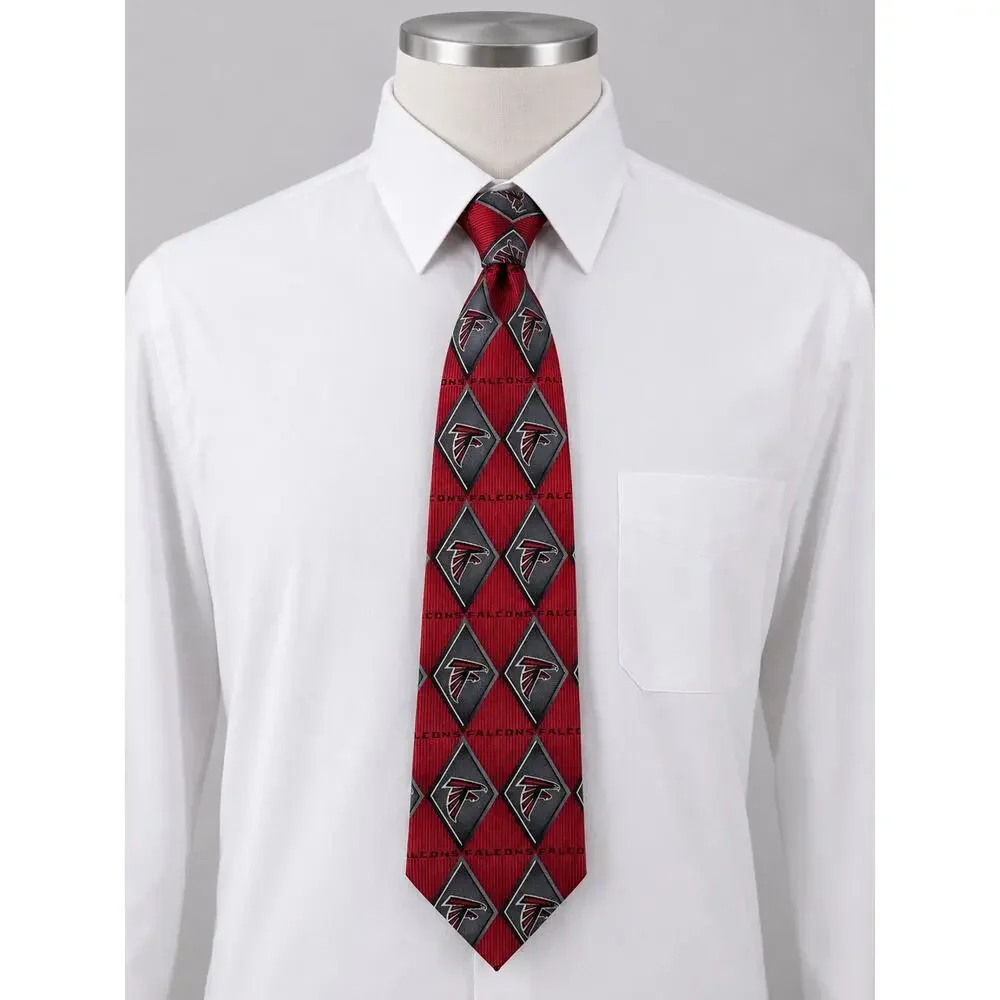 Atlanta Falcons NFL 100% Silk Necktie Red Gray Team Logo Geometric Men's Tie